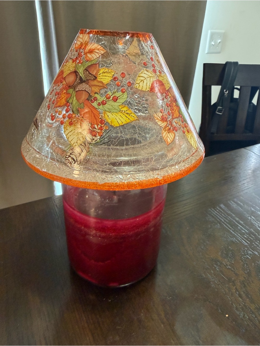 Yankee Candle Red Jar Candle with Autumn Leaf Decorative Shade